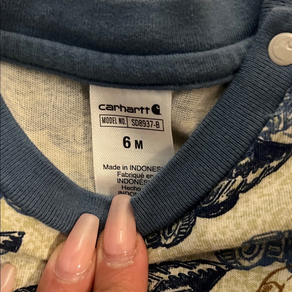 Carhartt Baby Romper Set with Motorcycle Design in Blue and Tan - Picture 2 of 2